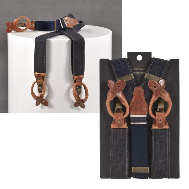 Sir Redman bretelle uomo forma a Y 35 mm CANDIANI denim blu clip linguette