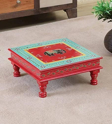 Floral Painting Decorative Wooden Bajot Chowki For Multipurpose Use - Cpb