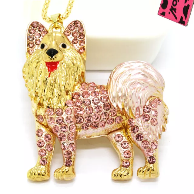 Fashion Women Pink Rhinestone Cute Dog Crystal Pendant Chain Necklace