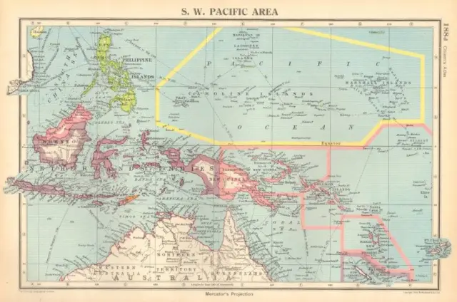 Antique Colour Map 1947 Bartholomew S.W. Pacific Area