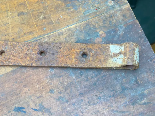 Antique 30"L Iron Strap Hinge w/ Spade Tip ~ Hand Forged Old Barn Door Hardware 6