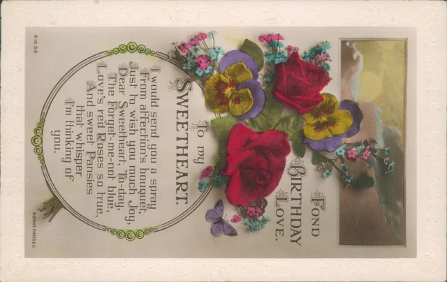 Birthday Sweetheart floral rotary real photo