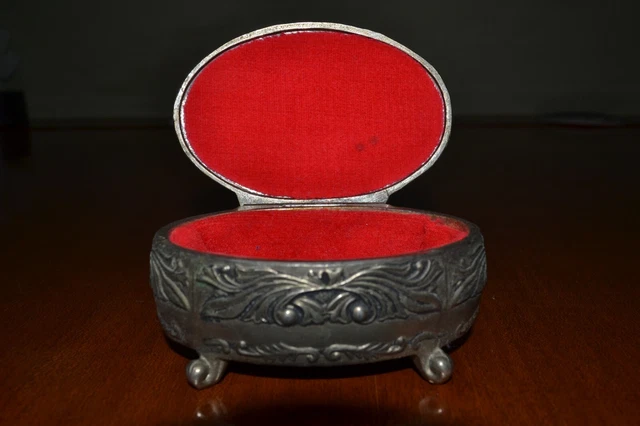Vintage Courtship Jewelry Box - Pewter - Red Fabric