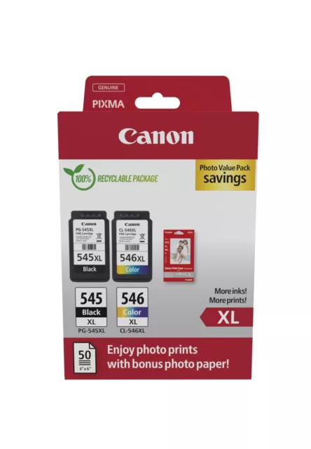 Canon PG-545XL / CL-546XL High Yield Genuine Ink Cartridges, Pack of 2 (Colour a