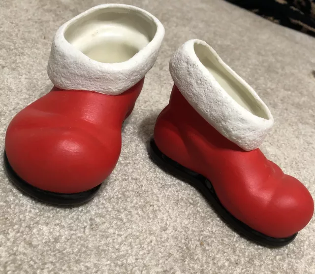 Pair of 2 Vintage MCM 1960s Christmas Santa Boot Ceramic Candle Holders 3"tall