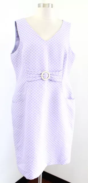 Tahari ASL Levine Lavender Purple White Geometric V Neck Sheath Dress Size 16