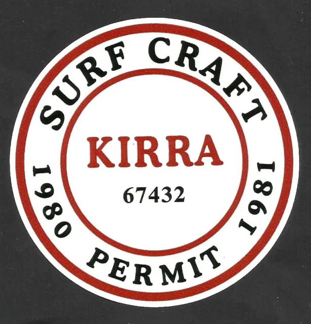 KIRRA BEACH SURF CRAFT PERMIT RETRO Decal VINYL STICKER SURFING SURFBOARD