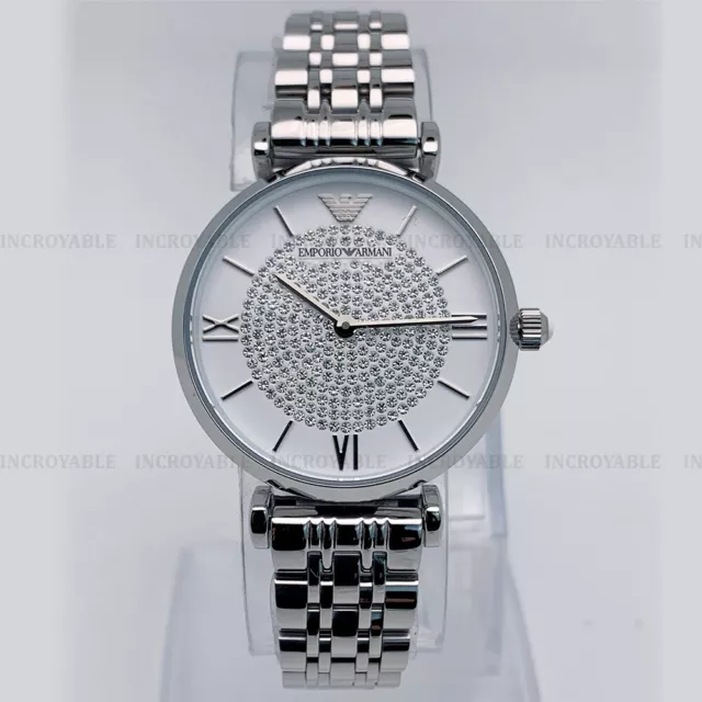 Nouveau Emporio Armani AR1925 Pavé Cristal Cadran Inoxydable Rolex Montre Femme