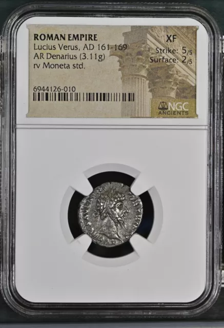 Roman Empire - Lucius Verus - AD 161-169 - Silver Denarius - NGC XF - RIC:595