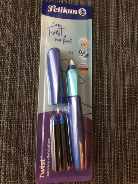 TWIST PELIKAN TINTENROLLER ROLLER PEN hell-/dunkelblau 2 PATRONEN (blau) NEU