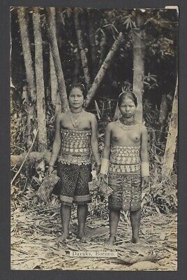 Borneo Malaya Dayak Girls topless vintage real photo postcard