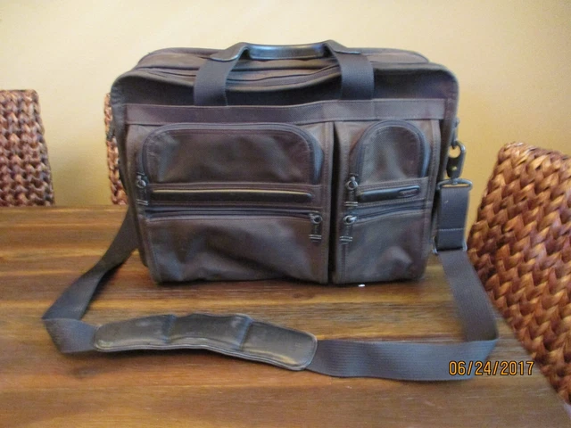 Tumi 26141B4 Alpha Ballistic Brown Expandable Briefcase Messenger Bag W/Strap