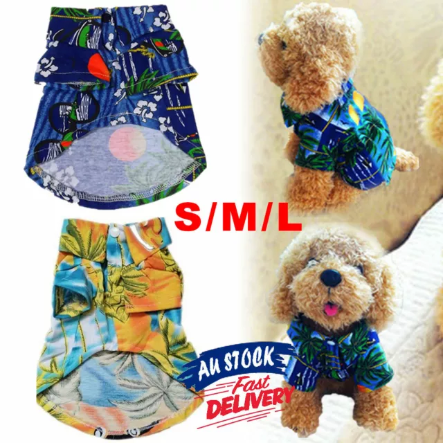 Summer Pet Clothes Puppy Floral T-Shirt Hawaiian Shirt Beach AU Dog Holiday