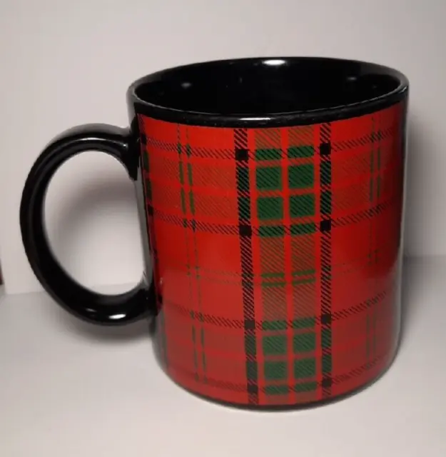 Vintage Pier1 Imports Green & Red Plaid Mug Made in JAPAN
