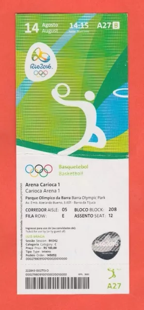 Orig.Ticket Olympische Spiele RIO DE JANEIRO 2016 / Basketball  USA - FRANKREICH