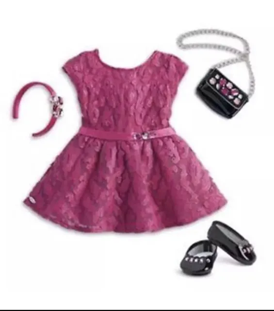 New NIB American Girl Truly Me Merry Magenta 4 Pc Dress Outfit SET Beautiful!