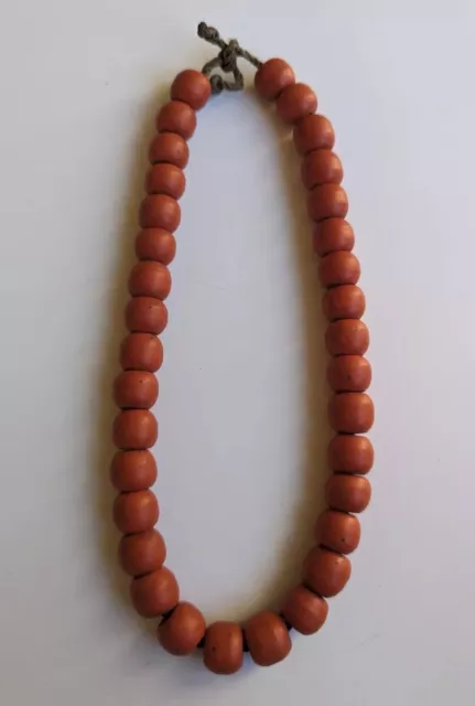 16” Antique Large Red Opaque Glass Padre Trade Bead Strand 12-14mm - 34 beads
