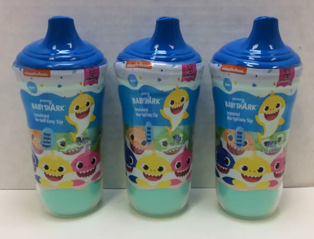 Nuby Baby Shark Sippy Cups, No Spill, 9Oz, Lot of 3, BPA Free, Free Shipping