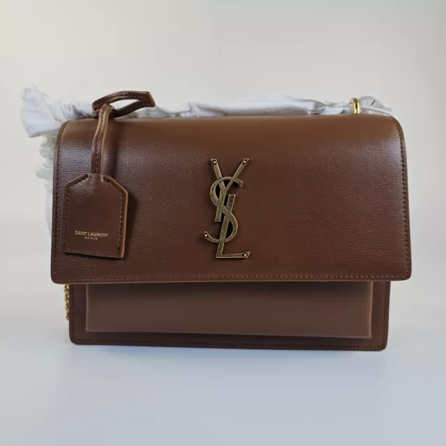 Saint Laurent Medium Sunset Fox Brown Leather Shoulder Bag New SS24