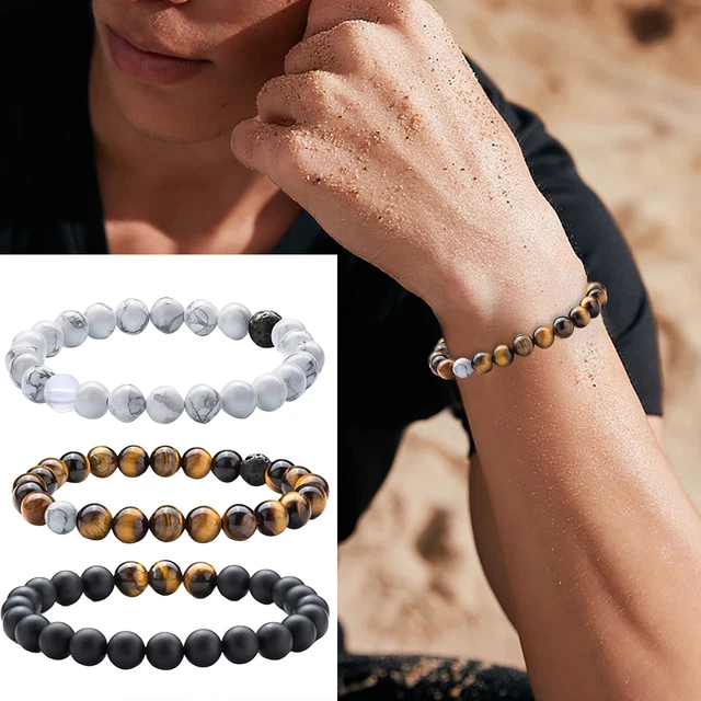 Haarbänder Für Damen Tigerauge Naturstein Mala Perlen Armband für Männer Frauen