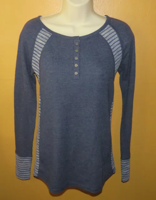 LUCKY BRAND Womens Top SMALL Blue Gray Aztec Button Henley Waffle Knit L/S