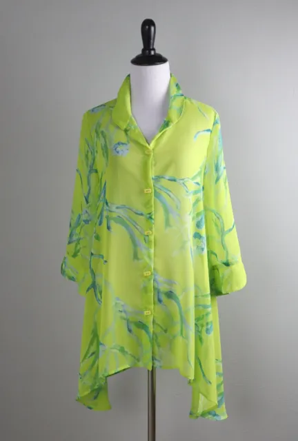 IC BY CONNIE K COLLECTION $150 Sheer Airy Floral Branch Shirt Top Size Small