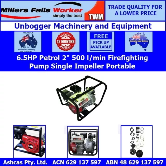 Millers Falls TWM 6.5HP Petrol 2" Firefighting Pump Single Impeller Portable