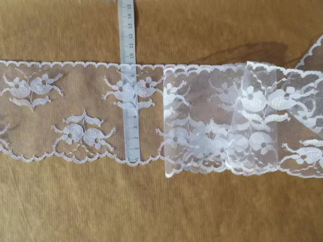 scallop EMBROIDERED WIDE BRIDAL crisp WHITE LACE INSERT trim 10cm 4"   (AL)