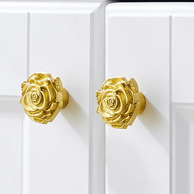 Brass Rose Wardrobe Door Knob Cupboard Drawer Pull Children Wine Cabinet Handle