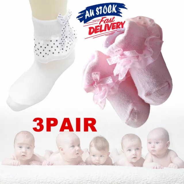 3Pairs Baby Newborn Cotton Socks Lace Princess Socks for Girls Infant Babe Socks