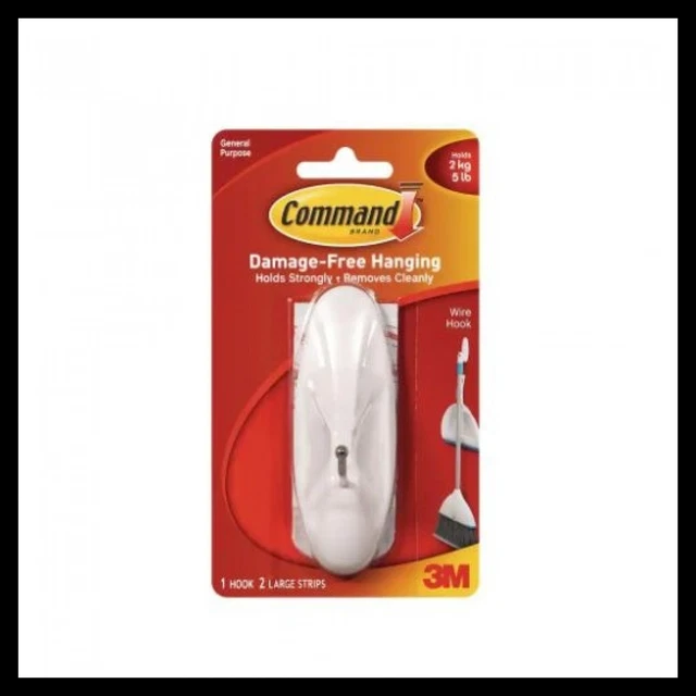 Command Large Wire Hook, Indoor Use, 1-Hook, 2-Strips, Organize Damage-Free