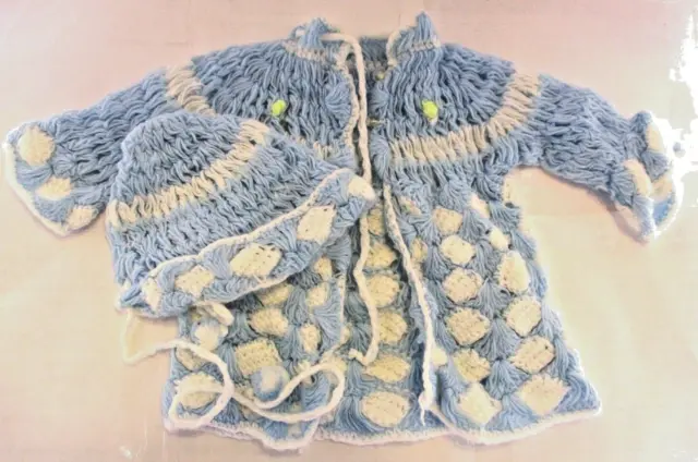 Sweater Hat Crochet Baby Clothing Vintage White Blue Knit Glo-Knit Korea
