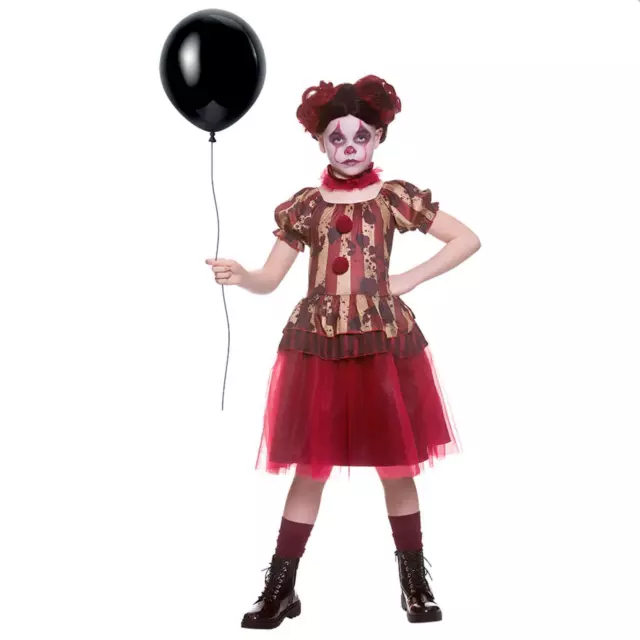 Girls Vintage Circus Clown Costume Kids Halloween Horror Fancy Dress Red Black