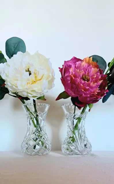 Pair Of Beautiful Vintage Heavy Crystal Vases Wedding Decor Cottagecore