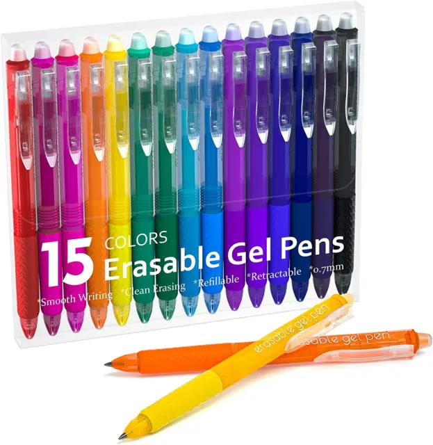 ParKoo Retractable Erasable Gel Pens Clicker, Fine Point, Black Ink, 6