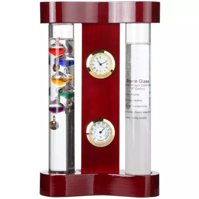 Analog Weather Station, with Galileo Thermometer, a Precision Quartz Clock, Anal