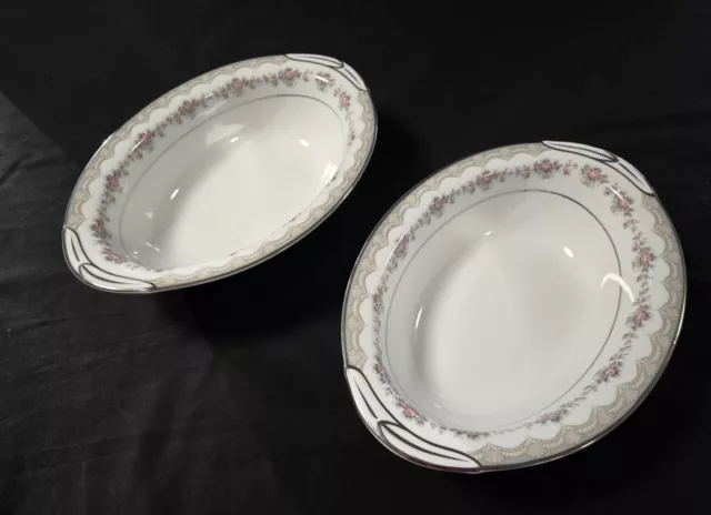 2 Noritake Glenwood Oval Serving Bowls 10 1/2" x 7 1/4" Japan Pink Roses