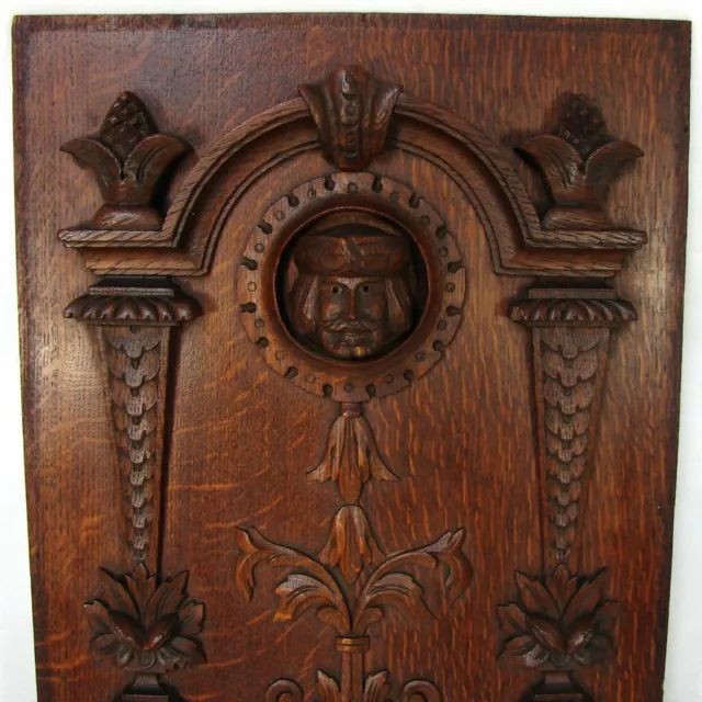 Antique Carved Oak 21" Panel, Figural Plaque, Furniture or Architectural Salvage 4