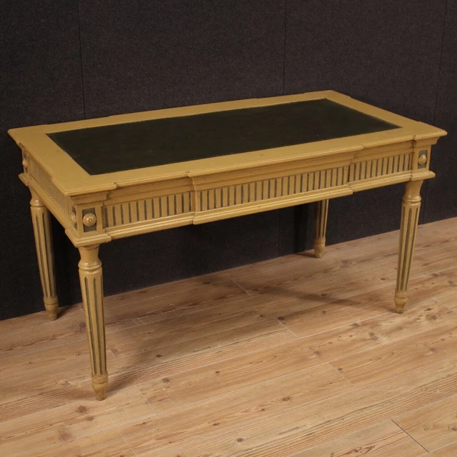 Mesa italiana escritorio en estilo antiguo Luis XVI en madera pintada siglo XX