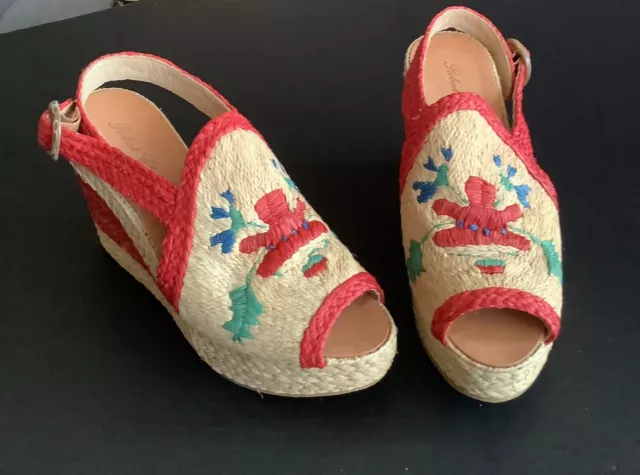 Robert  Clergerie Waya cream red straw raffia espadrille platform wedge size