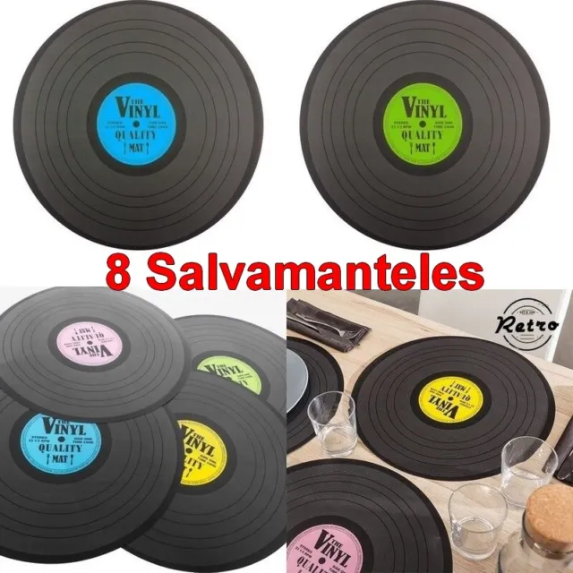 Pack 8 Salvamanteles discos de vinilo retro vintage,Diámetro 39 cm,decora,hogar