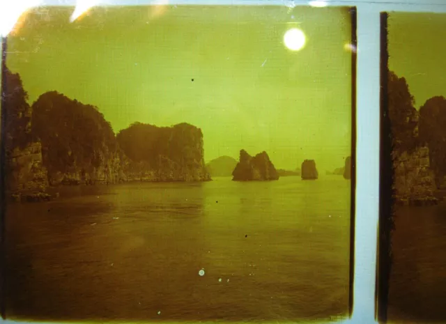 Photo stereo plaque de verre-Vietnam-Baie D'Halong Stéréoscopique old stereoview