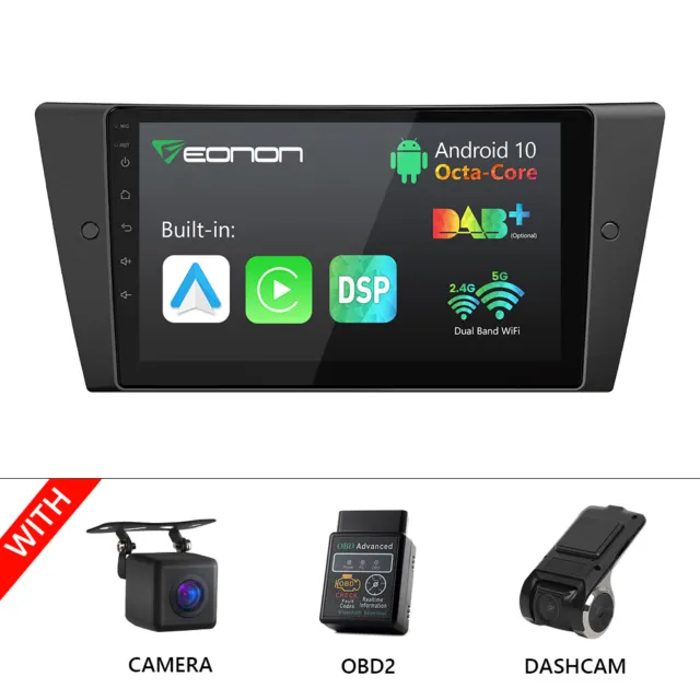 CAM+OBD+DVR+Android 10 9" IPS Car Stereo GPS Navigation Wifi CarPlay for BMW E90