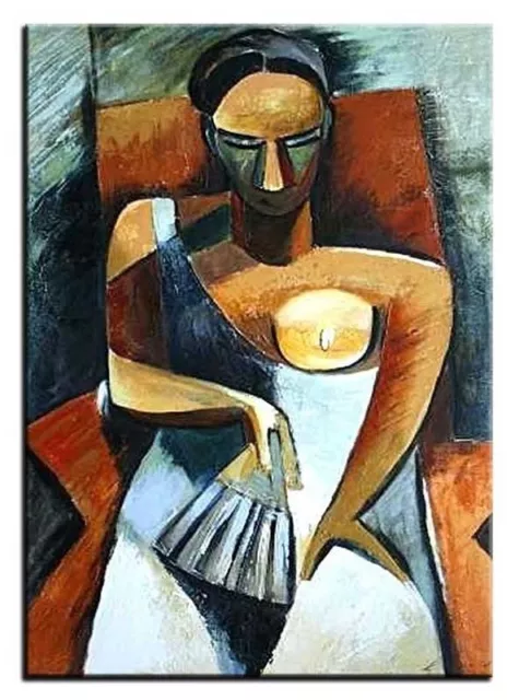 Pablo Picasso- Mujer Con Fächer-70x50cm Pintura Al Óleo Cuadro Lienzo Decoración