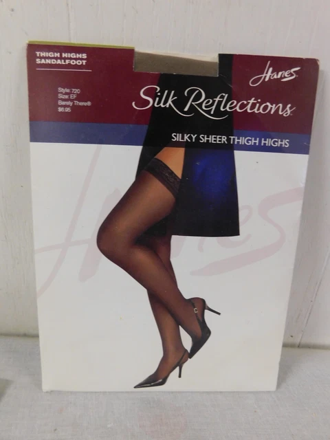Hanes Silk Reflections Silky Sheer Thigh Highs Sandalfoot sz EF NEW Barely There