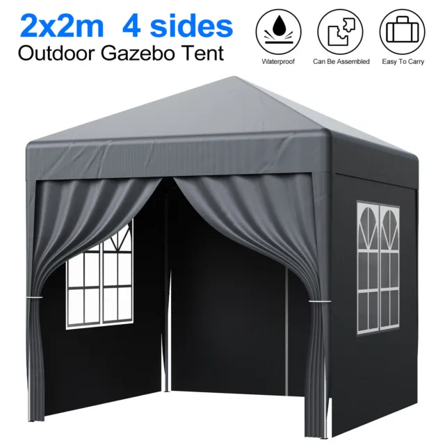 2x2m Heavy Duty Waterproof Pop Up Gazebo Garden Party Canopy Tent with 4 Sides