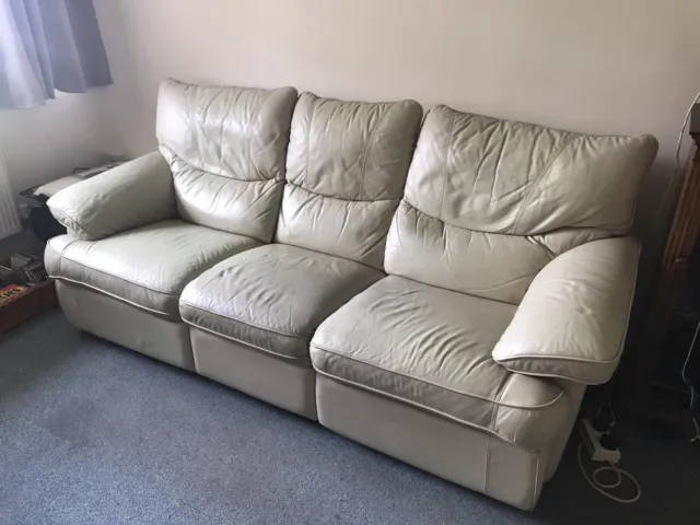 Cream Leather Sofa Set 3 And 2 Seater