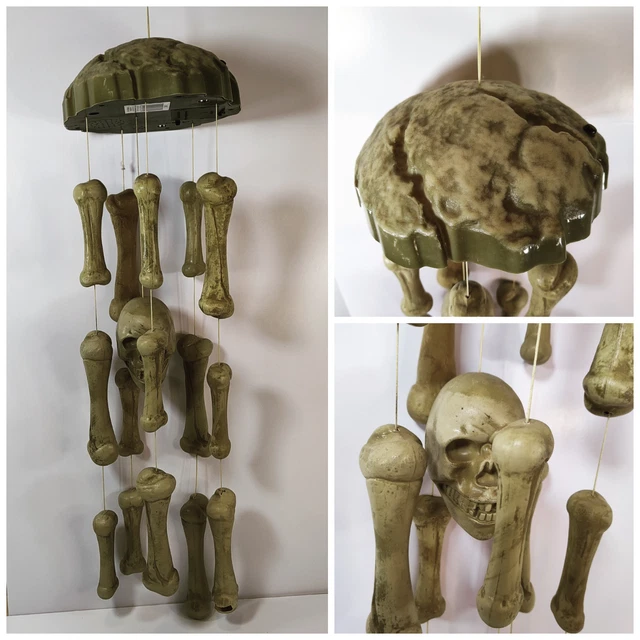 GEMMY Shaking Skull Bones Haunted Wind Chimes Lights Sound Motion Halloween Work