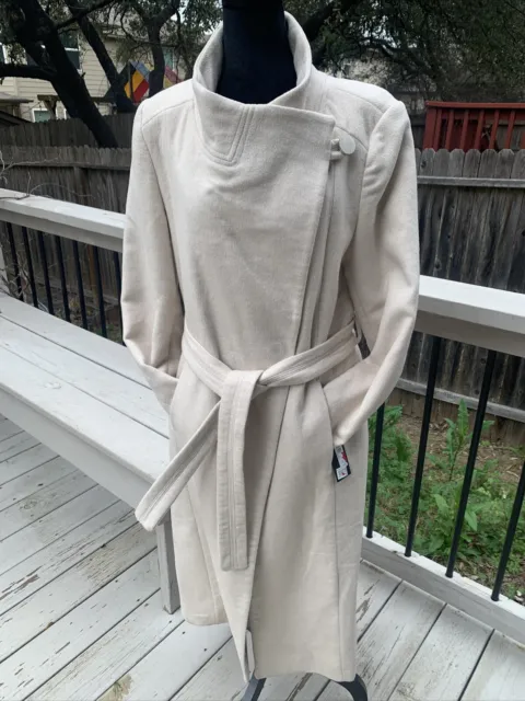 Kenneth Cole Women's Chic Light Beige Wool Blend Belted Coat Sz 12 w/ Tag