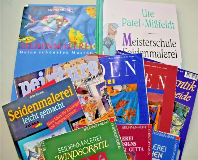 Pinturas de seda pintura de seda 9 libros y carpeta con plantillas de patrones, raras